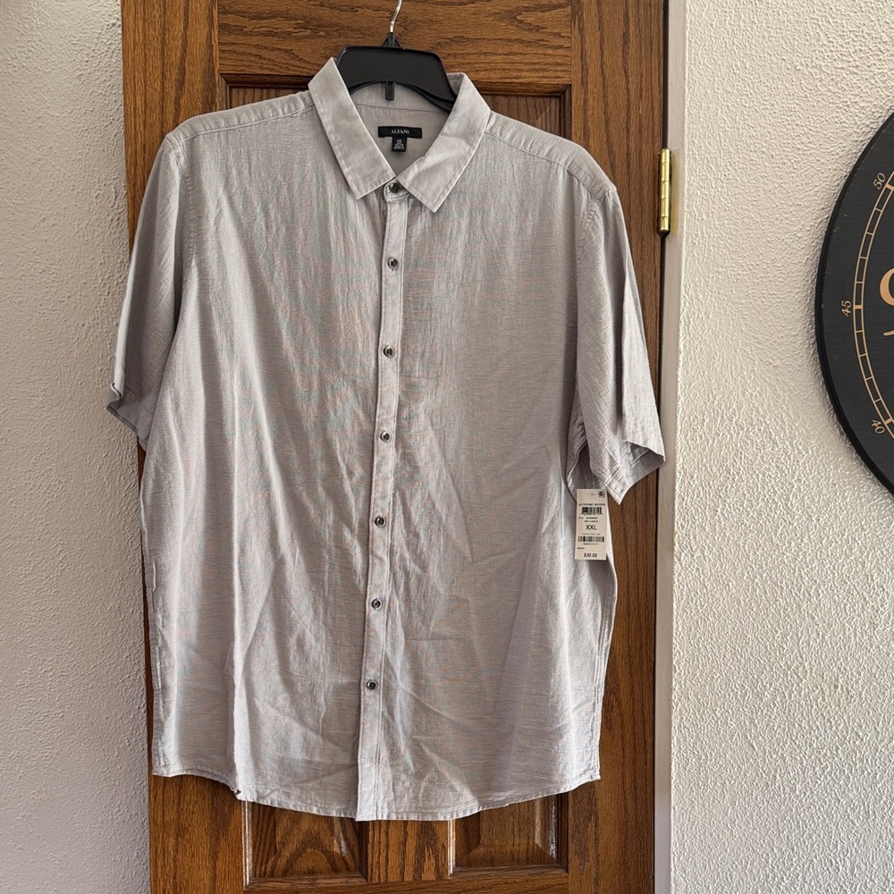 Alfani Light Gray Casual Button Down Shirt